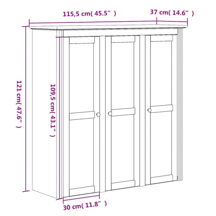 Highboard BODO Weiss 115,5x43x200,5 cm Massivholz Kiefer – Bild 11