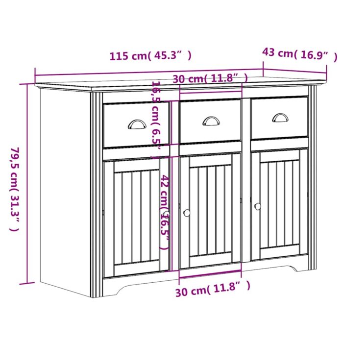 Highboard BODO Weiss 115,5x43x200,5 cm Massivholz Kiefer – Bild 12