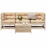 4-tlg. Garten-Lounge-Set mit Kissen Massivholz Kiefer
