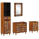 Badezimmermöbel-Set mit Regal 4 pcs Walnuss Massivholz Mango