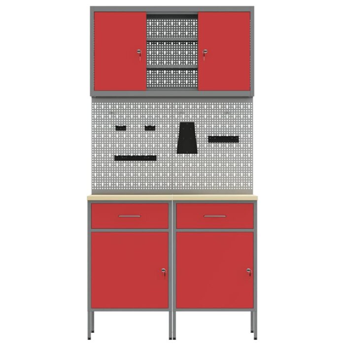 Arbeitsschrankset mit Schubladen mit Regal 6 pcs Rot – Bild 8