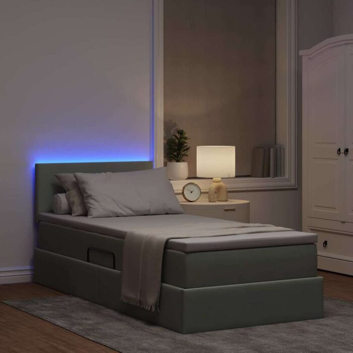 Bett mit Matratze mit LED Hellgrau 90 x 190 cm Samt – Bild 5