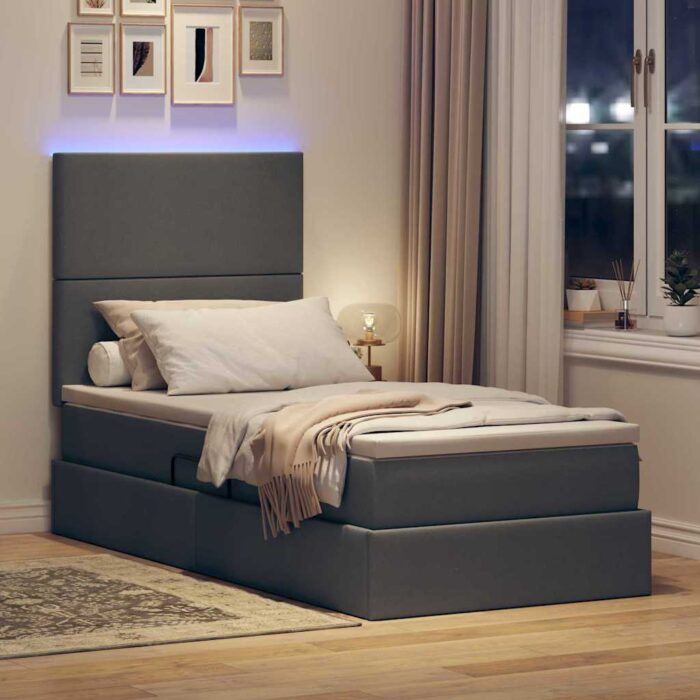 Bett mit Matratze mit LED Dunkelgrau 90 x 190 cm Polyester – Bild 5