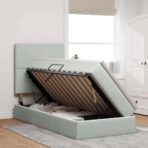 Bett mit Matratze mit LED Hellgrau 90 x 190 cm Samt – Bild 4