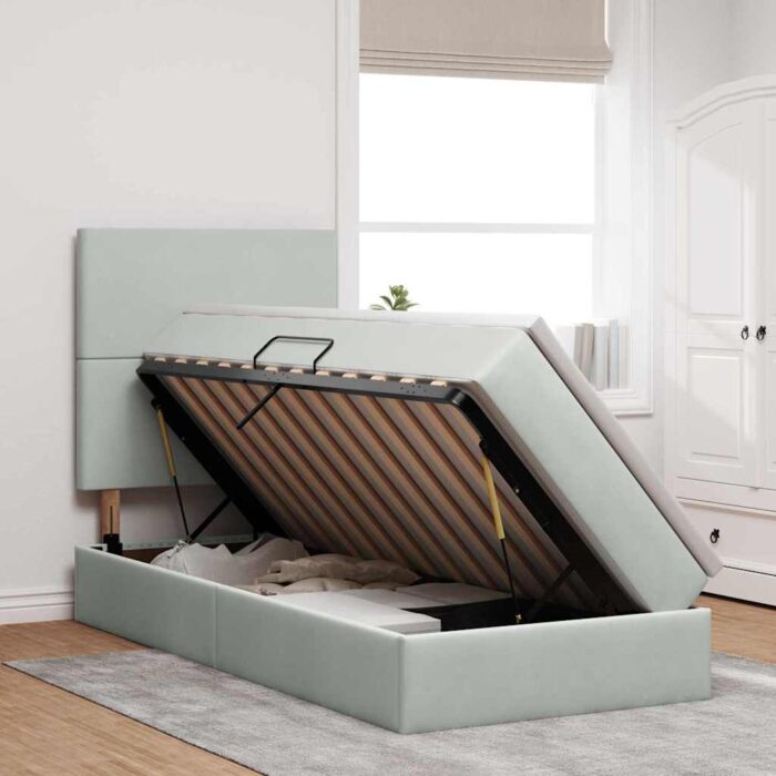 Bett mit Matratze mit LED Hellgrau 90 x 190 cm Samt – Bild 4