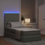 Bett mit Matratze mit LED Hellgrau 90 x 190 cm Samt – Bild 5