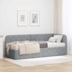 Eckbettgestell mit Matratze Hellgrau 80 x 200 cm Stoff