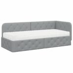 Eckbettgestell mit Matratze Hellgrau 80 x 200 cm Stoff – Bild 2