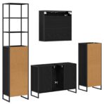 Badezimmermöbel-Set mit Tür Schwarz Eichen-Optik Holzwerkstoff – Bild 10