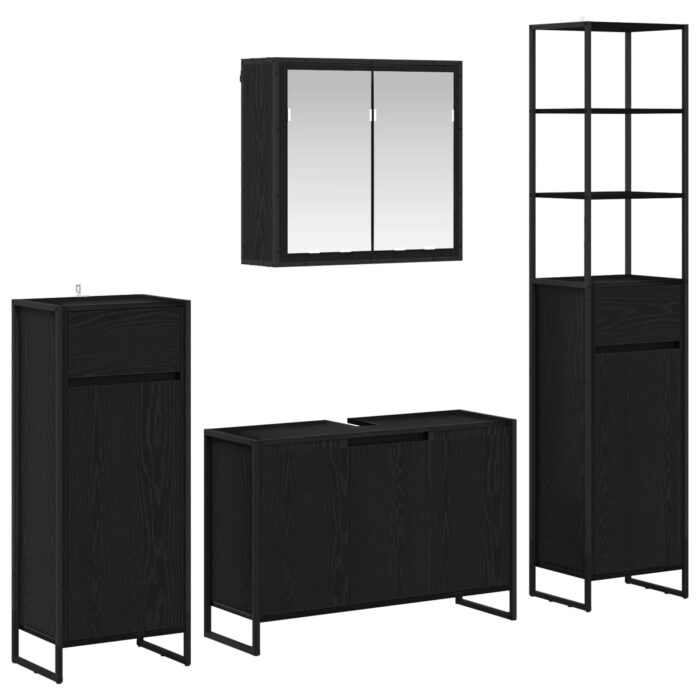 Badezimmermöbel-Set mit Tür Schwarz Eichen-Optik Holzwerkstoff – Bild 2