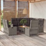 4-tlg. Garten-Lounge-Set mit Kissen Schwarz Poly Rattan