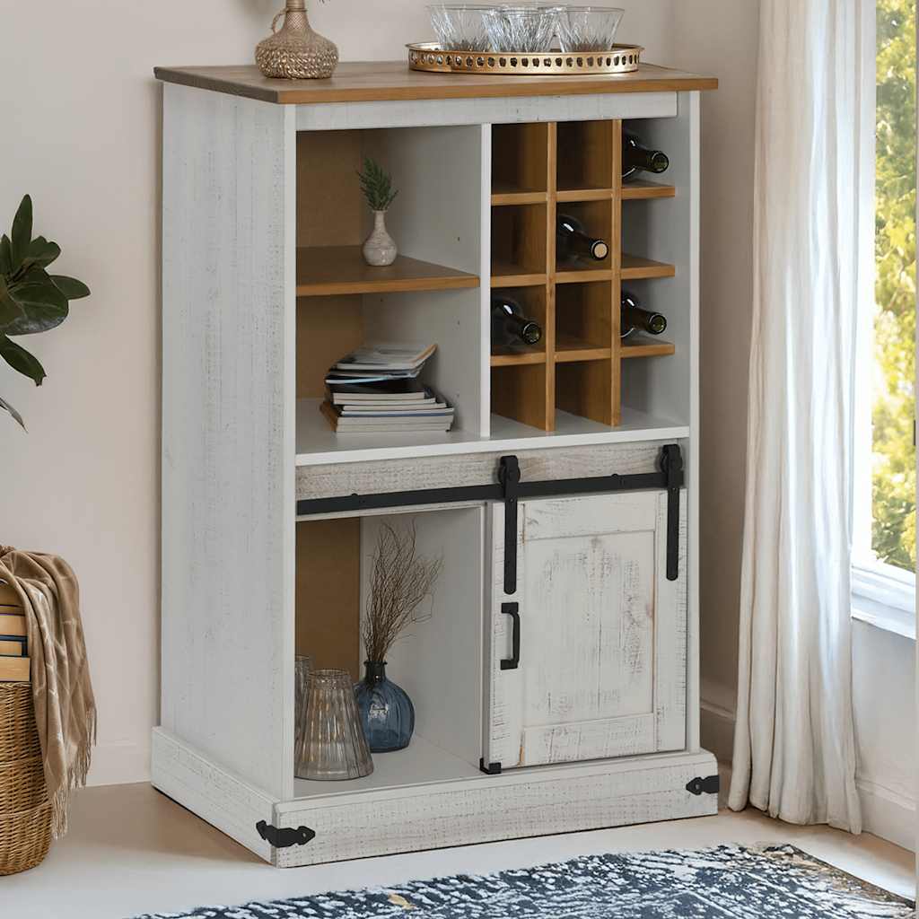 4018446_1.jpg Weinschrank HALDEN mit Weinregalen und Schiebetür - Massivholz Kiefer – Bild 1