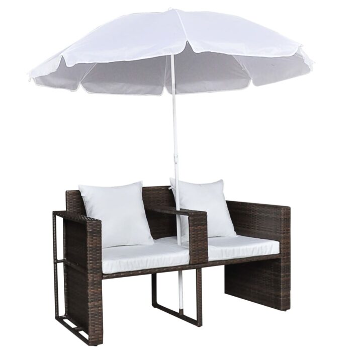 Gartenbett mit Sonnenschirm Braun Poly Rattan – Bild 6