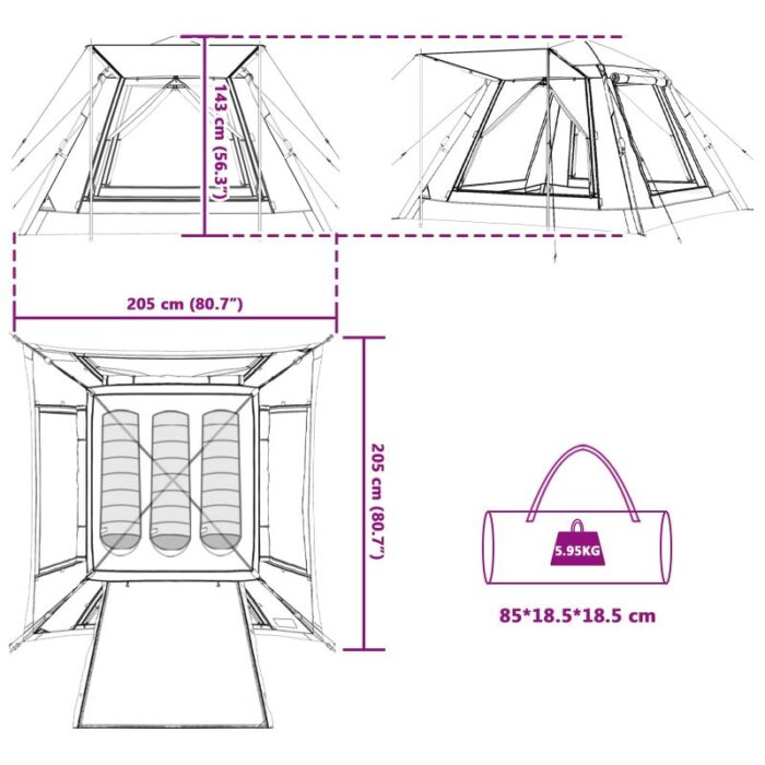 Sofort-Zelt mit Regenhaube für 3 Personen, schnell abnehmbar – Bild 11