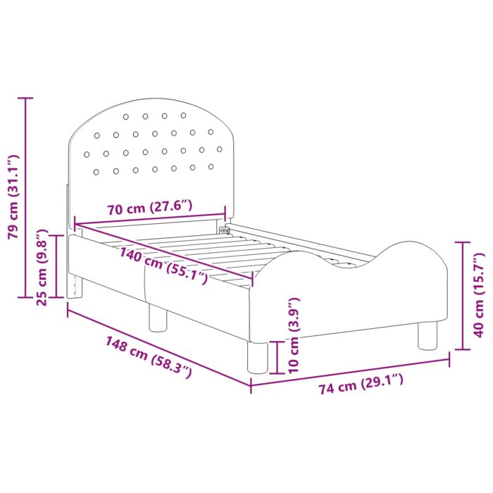 Kinderbettgestell mit Kopfteil Hellgrau 70 x 140 cm Samt – Bild 10