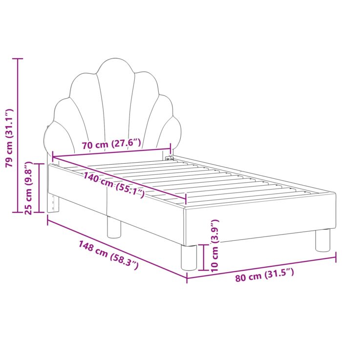 Kinderbettgestell mit Kopfteil Hellgrau 70 x 140 cm Samt – Bild 10