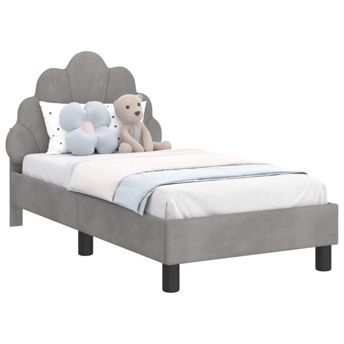 Kinderbettgestell mit Kopfteil Hellgrau 70 x 140 cm Samt – Bild 2