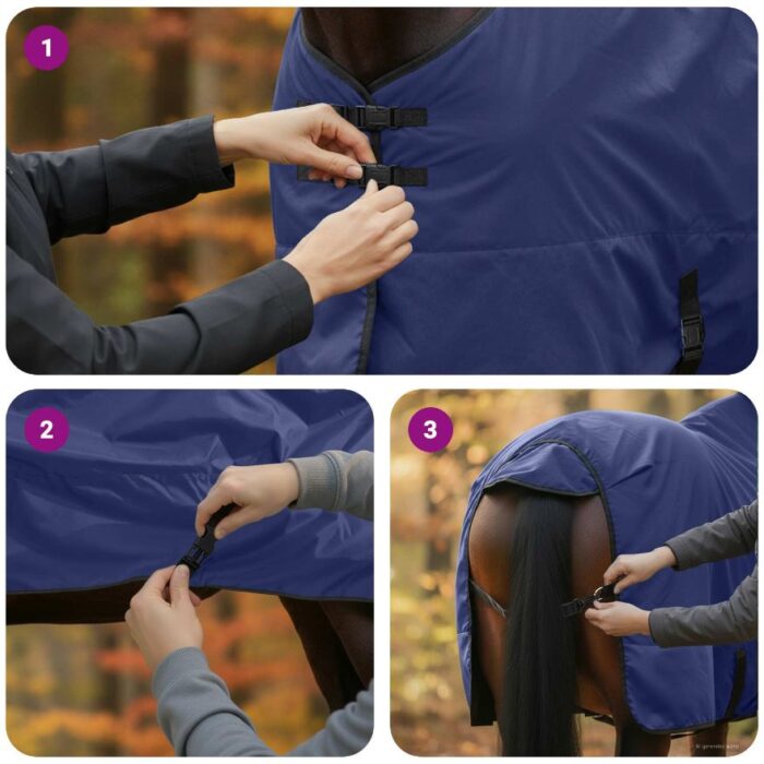 Pferdedecke Dunkelgrün und Schwarz 75 cm Polyester – Bild 12