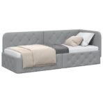 Eckbettgestell mit Kopfteil Hellgrau 80 x 200 cm Stoff – Bild 3