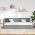 Eckbettgestell mit Kopfteil Hellgrau 80 x 200 cm Stoff – Bild 4