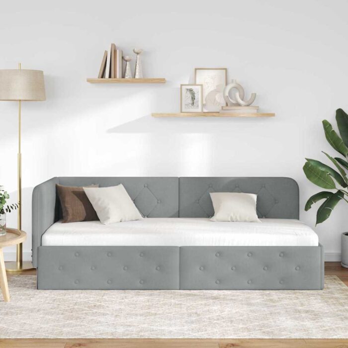 Eckbettgestell mit Kopfteil Hellgrau 80 x 200 cm Stoff – Bild 4