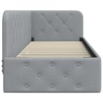 Eckbettgestell mit Kopfteil Hellgrau 80 x 200 cm Stoff – Bild 6