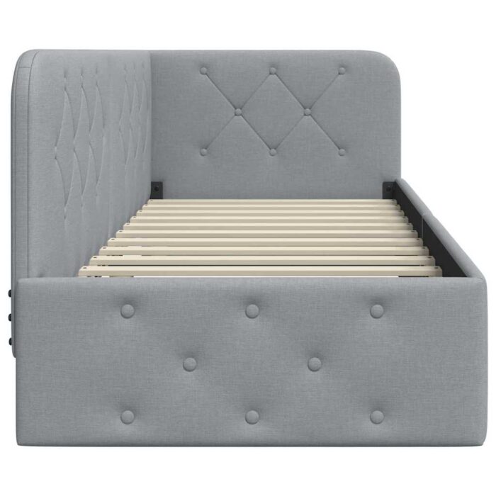 Eckbettgestell mit Kopfteil Hellgrau 80 x 200 cm Stoff – Bild 6