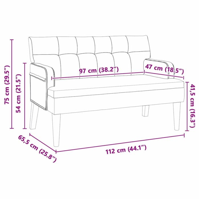 Chesterfield Bench Hellgrau 112 x 65,5 x 75 cm Samt – Bild 11