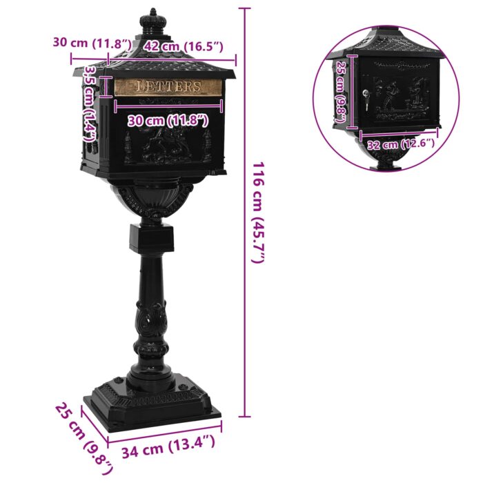 Stehender Briefkasten mit Speicher Schwarz 42,5 x 29,5 x 117 cm – Bild 9