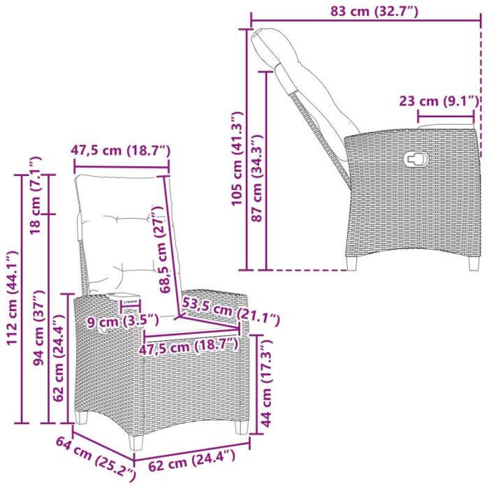 Liegestuhl mit Teeteller Schwarz 62 x 64 x 112 cm Poly-Rattan – Bild 9