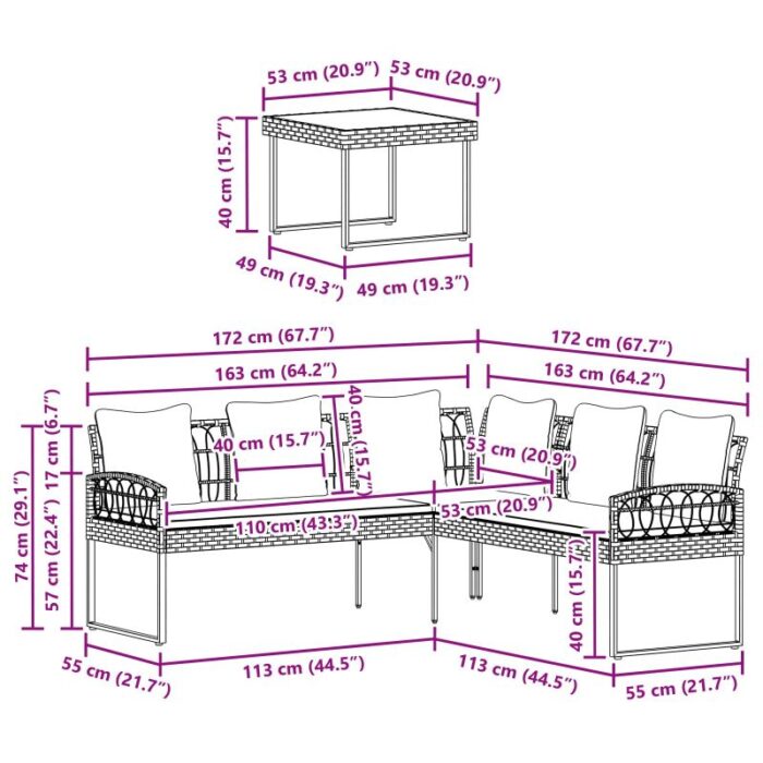 Garten-Sofaset mit Kissen 2 pcs Grau Polyrattan und Stahl – Bild 11