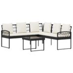 Garten-Sofaset mit Kissen 2 pcs Grau Polyrattan und Stahl – Bild 2