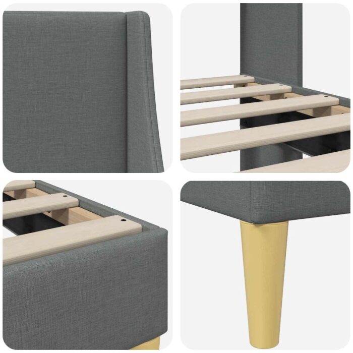 Bettrahmen mit Kopfteil Hellgrau 90 x 200 cm Stoff – Bild 7