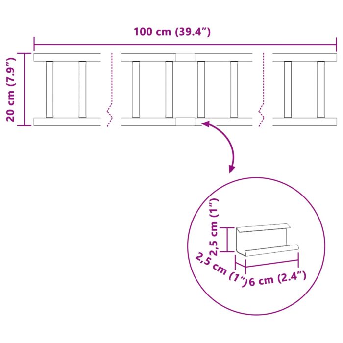 Anthrazit 100 x 2,5 x 20 cm Stahl – Bild 9