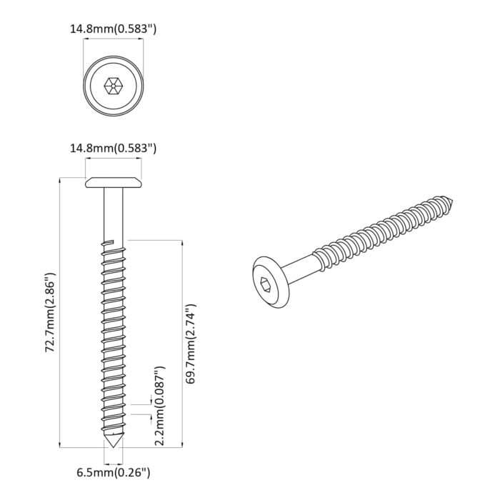 Holzschrauben 2 pcs Silber M6 x 70 mm Stahl – Bild 6