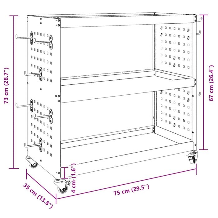 Werkzeugwagen Schwarz 75 x 35 x 73 cm Kaltgewalzter Stahl – Bild 12