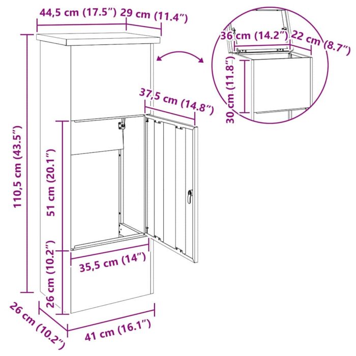 Paketdrop-Box mit Speicher Anthrazit 44,5 x 29 x 110,5 cm Stahl – Bild 12