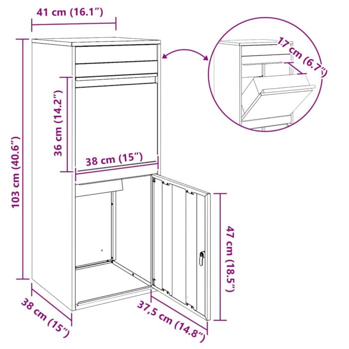 Paketdrop-Box mit Speicher Anthrazit 41 x 38 x 103 cm Stahl – Bild 12