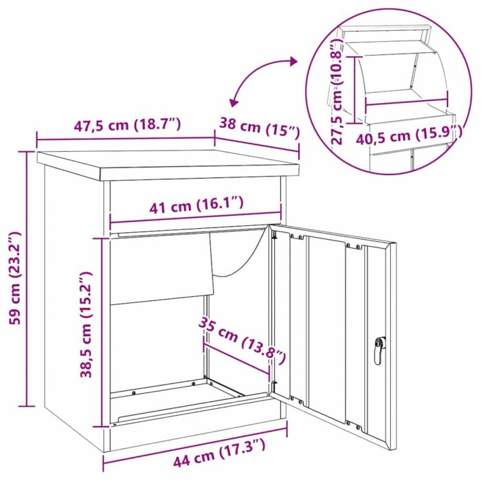 Paketdrop-Box mit Speicher Anthrazit 47,5 x 38 x 59 cm Stahl – Bild 13