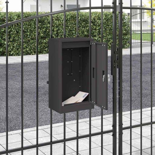 874947_1.jpg Briefkasten mit Speicher mit Tür Schwarz 30 x 20 x 55 cm Stahl – Bild 1