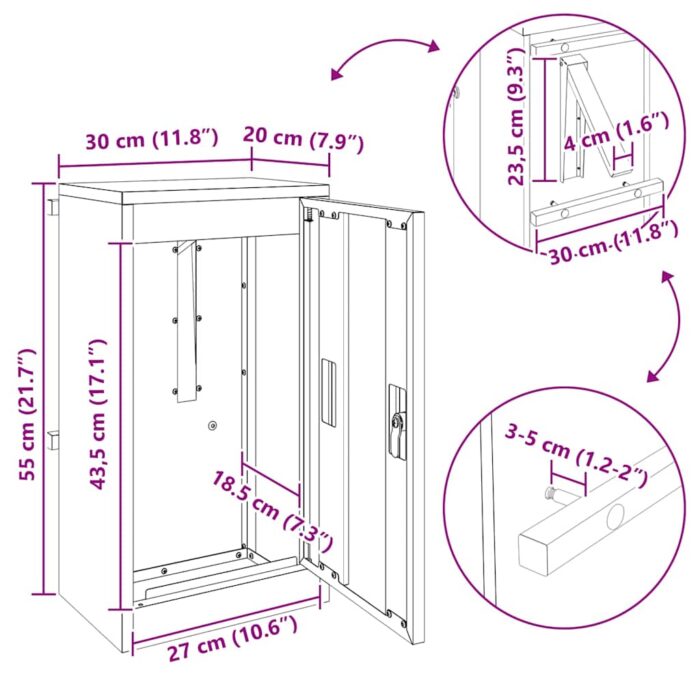 Briefkasten mit Speicher mit Tür Schwarz 30 x 20 x 55 cm Stahl – Bild 12