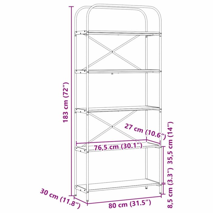 Bücherregal Schwarz Eichen-Optik 80 x 30 x 183 cm Holzwerkstoff – Bild 12