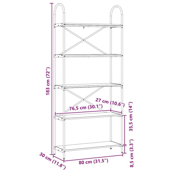 Bücherregal Schwarz Eichen-Optik 80 x 30 x 183 cm Holzwerkstoff – Bild 12