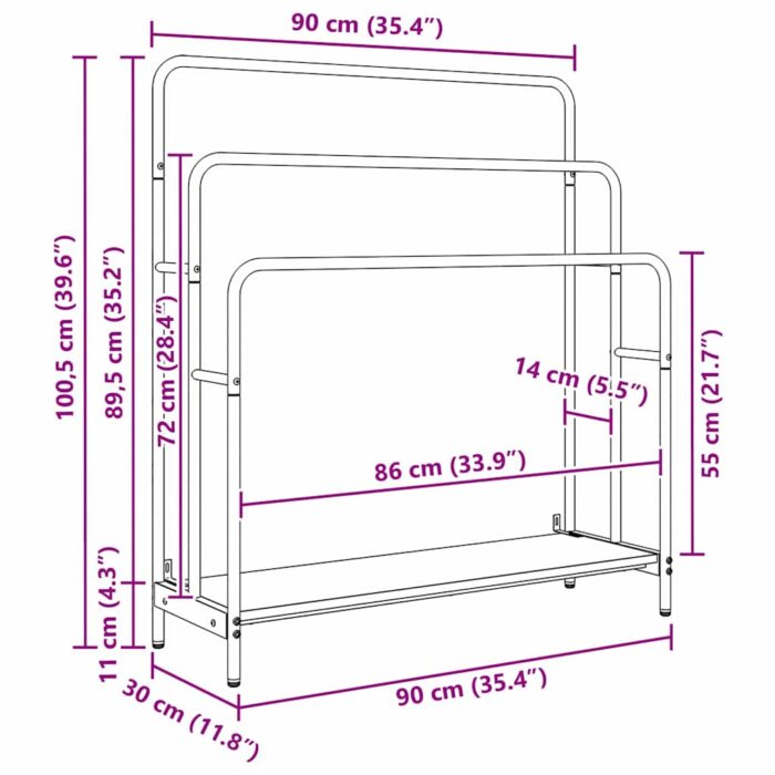 Kleiderständer Schwarz Eichen-Optik 90 x 30 x 100,5 cm – Bild 12