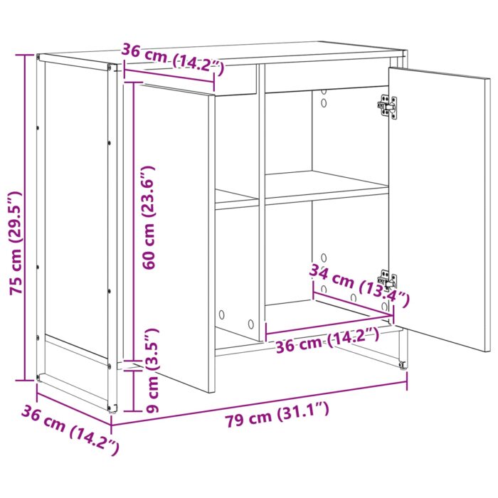 Seitenschrank Schwarz Eichen-Optik 79 x 36 x 75 cm – Bild 13