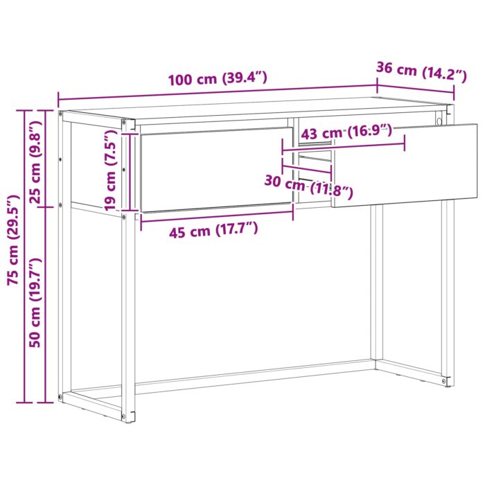 Beistelltisch Schwarz Eichen-Optik 100 x 36 x 75 cm – Bild 11