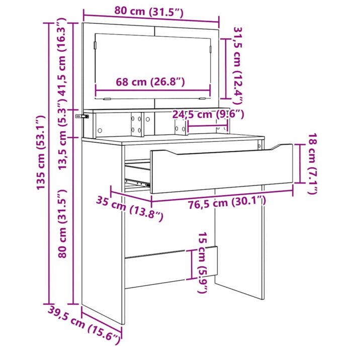 Schlafzimmer-Frisiertische mit Speicher Weiss 80 x 39,6 x 135 cm – Bild 13