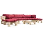 6-tlg. Paletten-Lounge-Set mit Kissen in Grau Holz