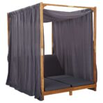 Doppel-Sonnenliege mit Vorhängen und Auflagen Akazie Massivholz – Bild 2