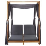 Doppel-Sonnenliege mit Vorhängen und Auflagen Akazie Massivholz – Bild 4